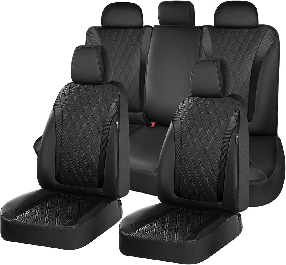 Seat Covers Full Set, Leather Seat Covers for Cars, Waterproof Car Seat Prote...
