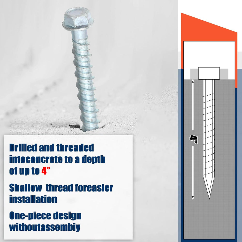 Tandefio 100 Pack 1/4 x 4 Concrete Anchors and Screw Kits Galvanized