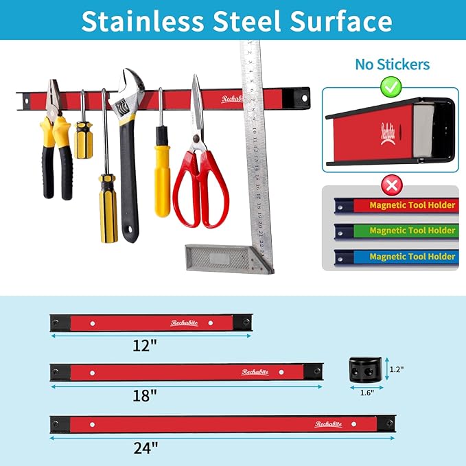 6 Pieces 24" Magnetic Tool Holder Strip, Metal Tool Organizer Rack