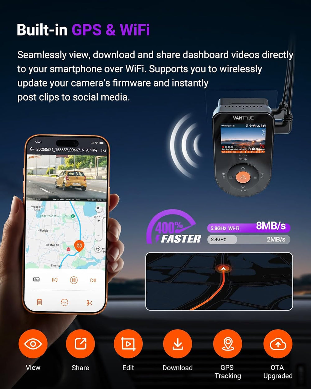 Vantrue S1 Pro 2.7K STARVIS 2 Mini Dash Cam Front, ADAS AI Car Camera