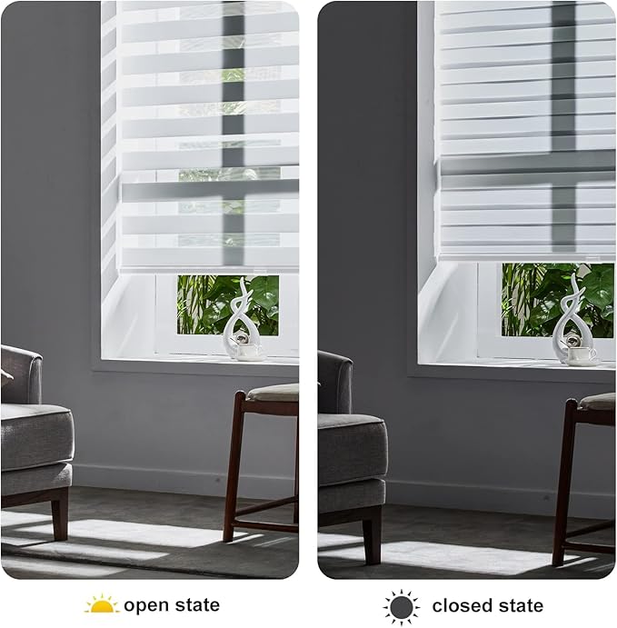 Persilux Dual Layer Polyester Window Shade, Cordless Zebra Blinds, 35.5"...