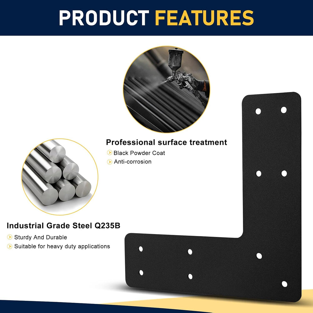 L Post Bracket 4PCS, 10x10'' L Flat Mending Plate for 4x4,6x6 Post
