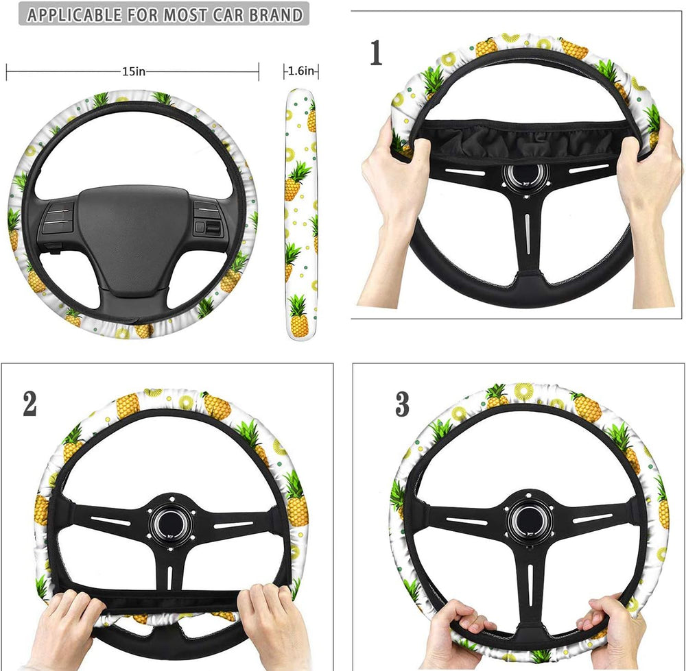 Biyejit Blue Rose Print Car Seat Covers and Steering Wheel Cover Full Set for...