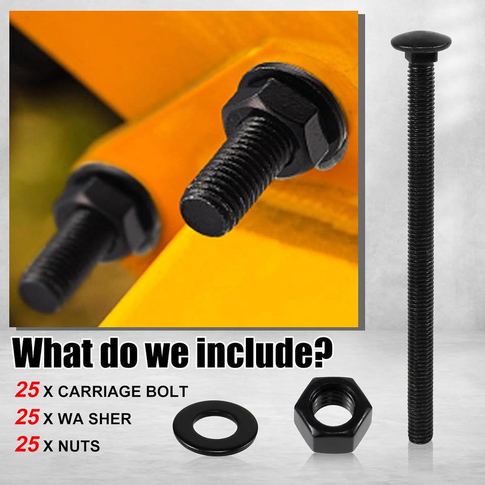 CNQLIS 3/8" x 6" Carriage Bolts Kit, 25PCS Black Carriage Bolts