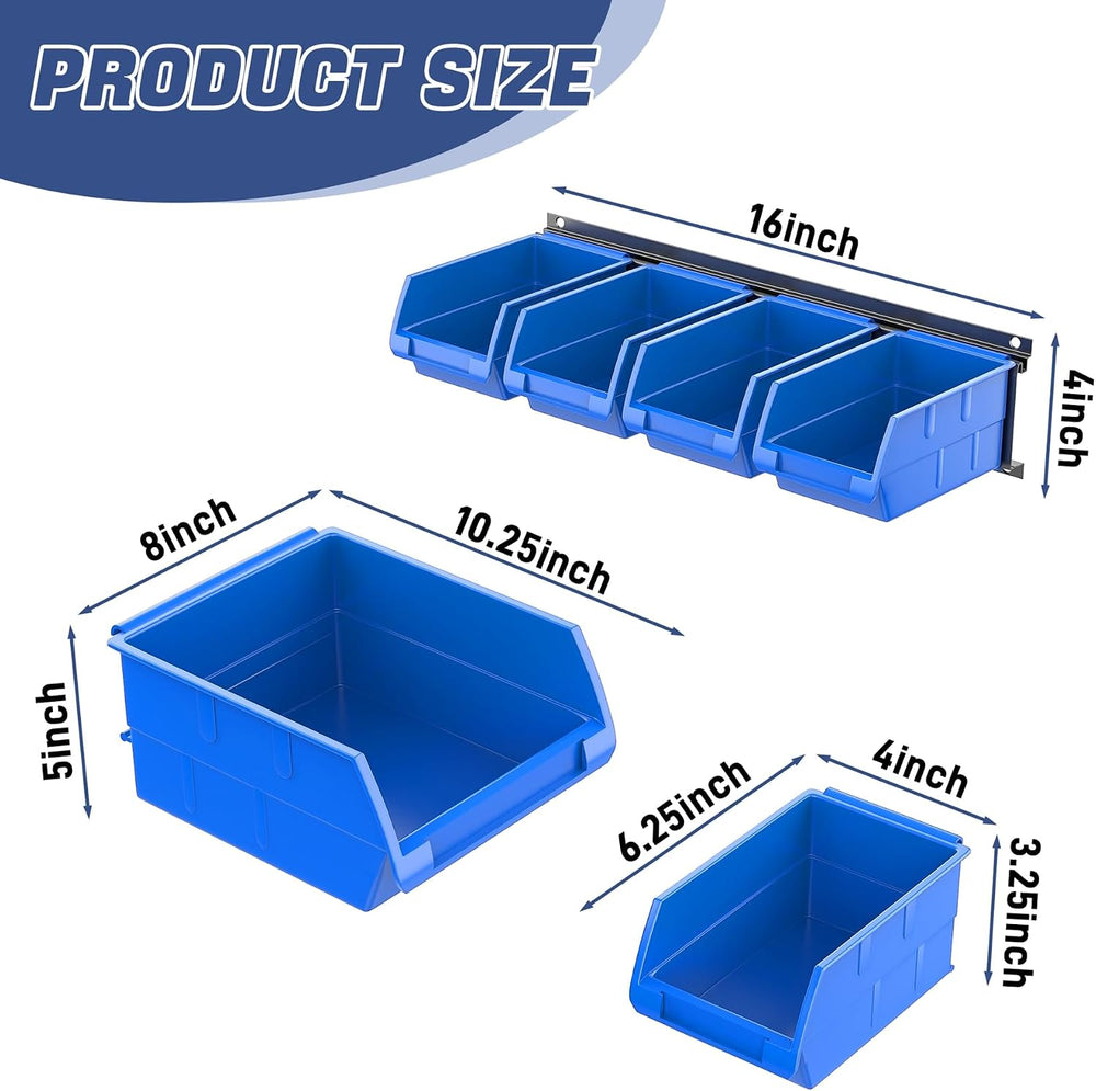 WALMANN Wall Mounted Storage Bins for Small Parts, 10 Bins with 3 Rails