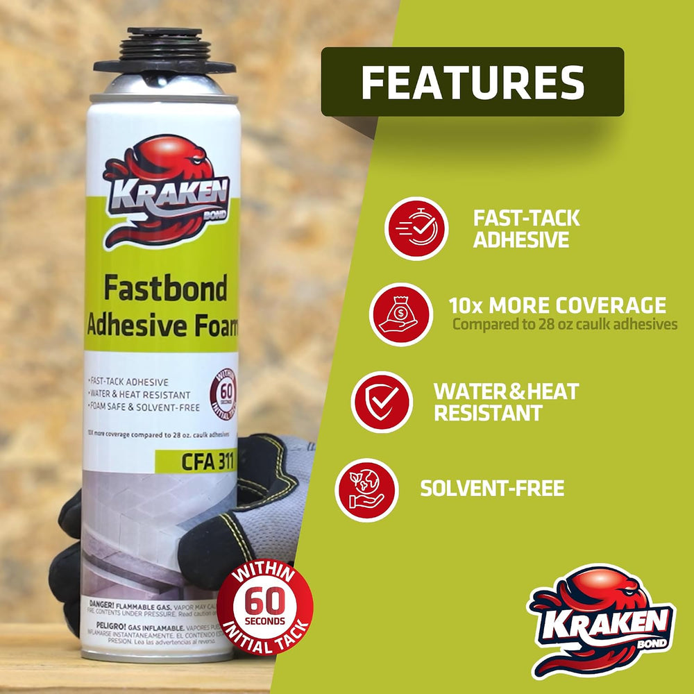 Kraken Bond Fastbond Spray Foam Adhesive (2x24oz.) - Heavy Duty Construction ...