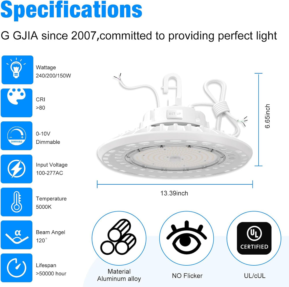 High Bay Led Shop Lights for Warehouse Barn Factory, 5000K Daylight, 240W, 36...