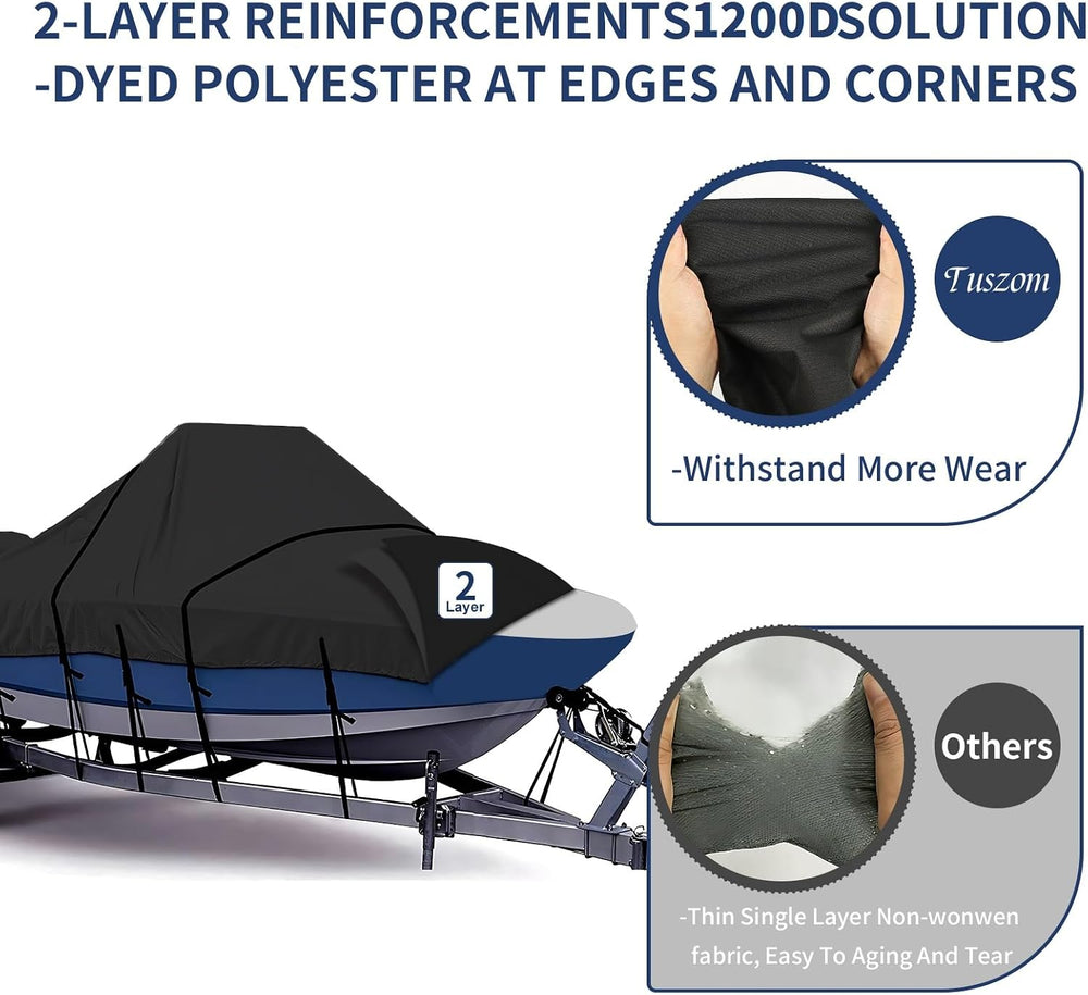 1200D Center Console Boat Cover with Tie Down Loops & Motor Cover, 17'...