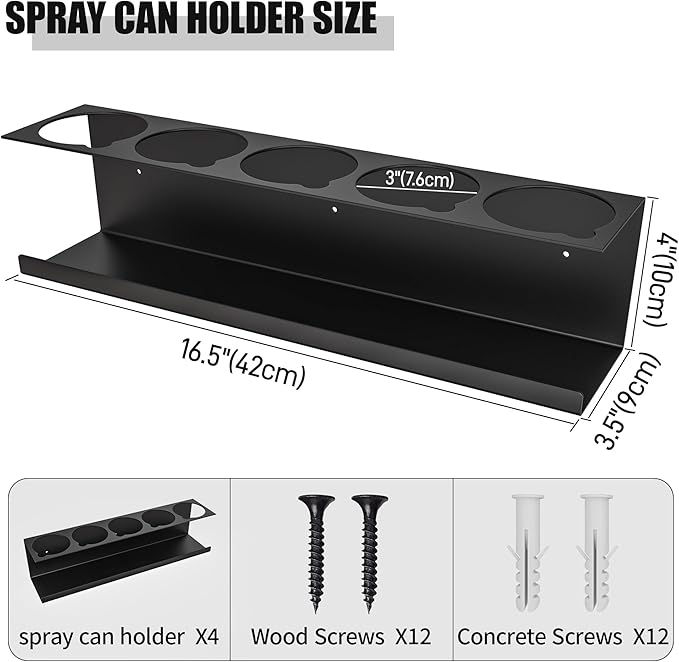4 Pack Wall-Mounted Spray Bottle Holder, Aerosol Spray Can Holder Storage Rack
