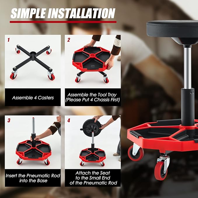Goplus Garage Stool, 16”-22” Adjustable Rolling Mechanic Stool