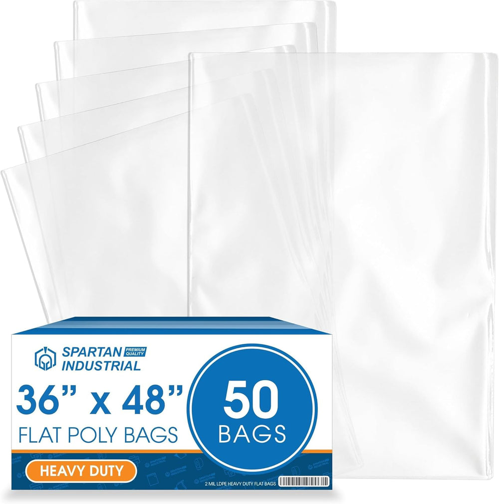 36" X 48" Open-End Flat Poly Bags (50 Count) - 2 Mil Clear Plastic ...