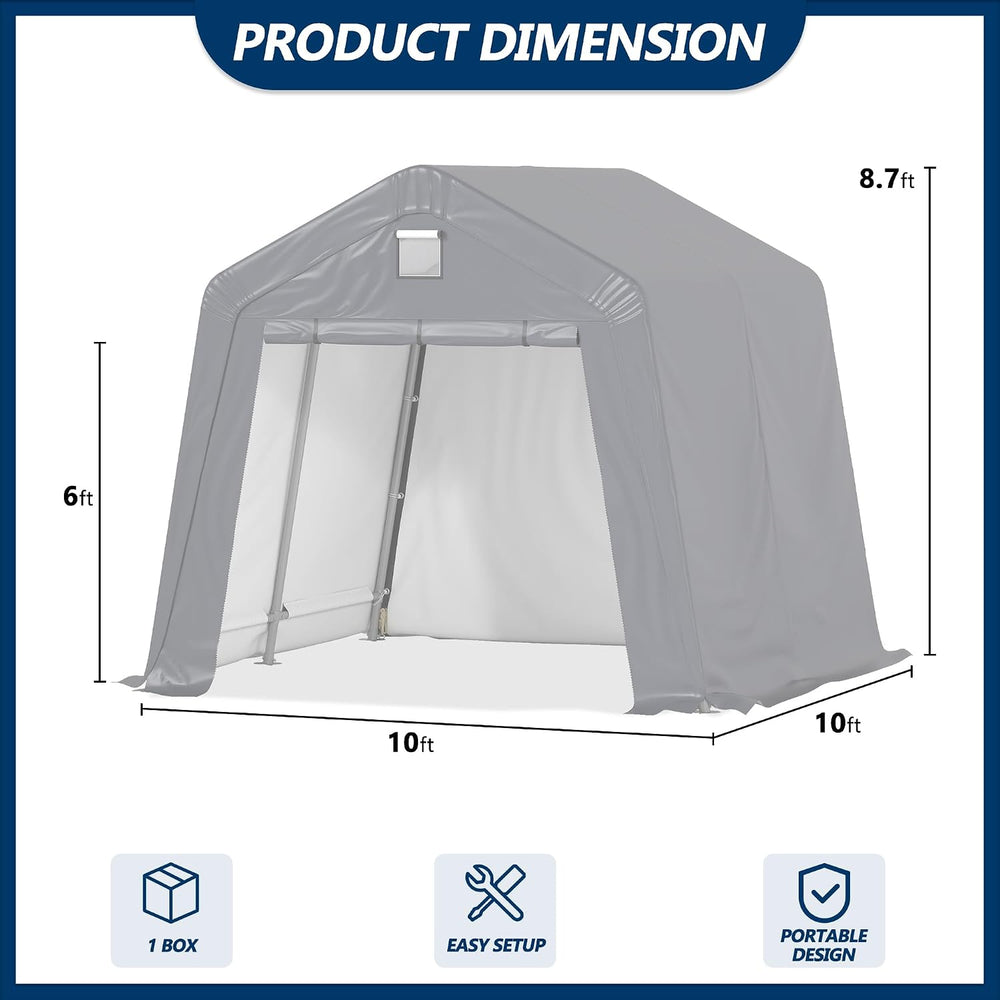 COVERONICS 10' x 10' Outdoor Portable Storage Shelter Shed, Grey