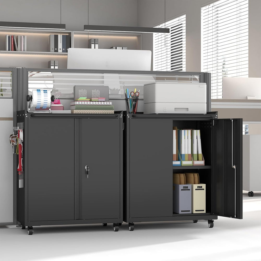 Metal Garage Storage Cabinet with Wheels, Lockable Rolling Tool Cabinet