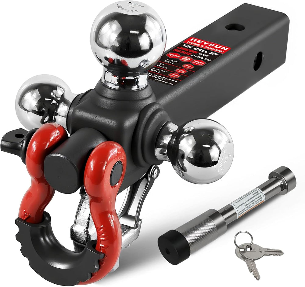 Trailer Hitch Tri-Ball Mount: with Swivel Tow Shackle and Tow Hook, fits for ...
