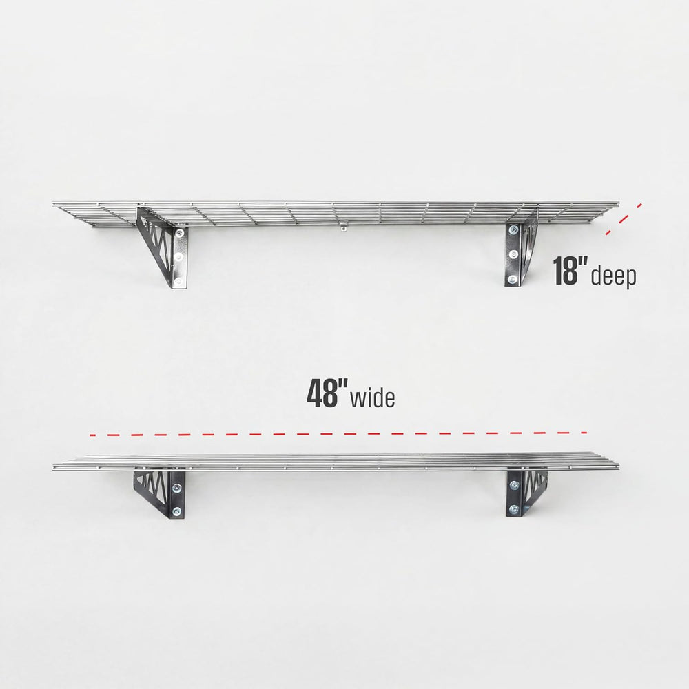 SafeRacks 2-Pack 18x48 Steel Garage Wall Shelf with Hooks, Hammertone