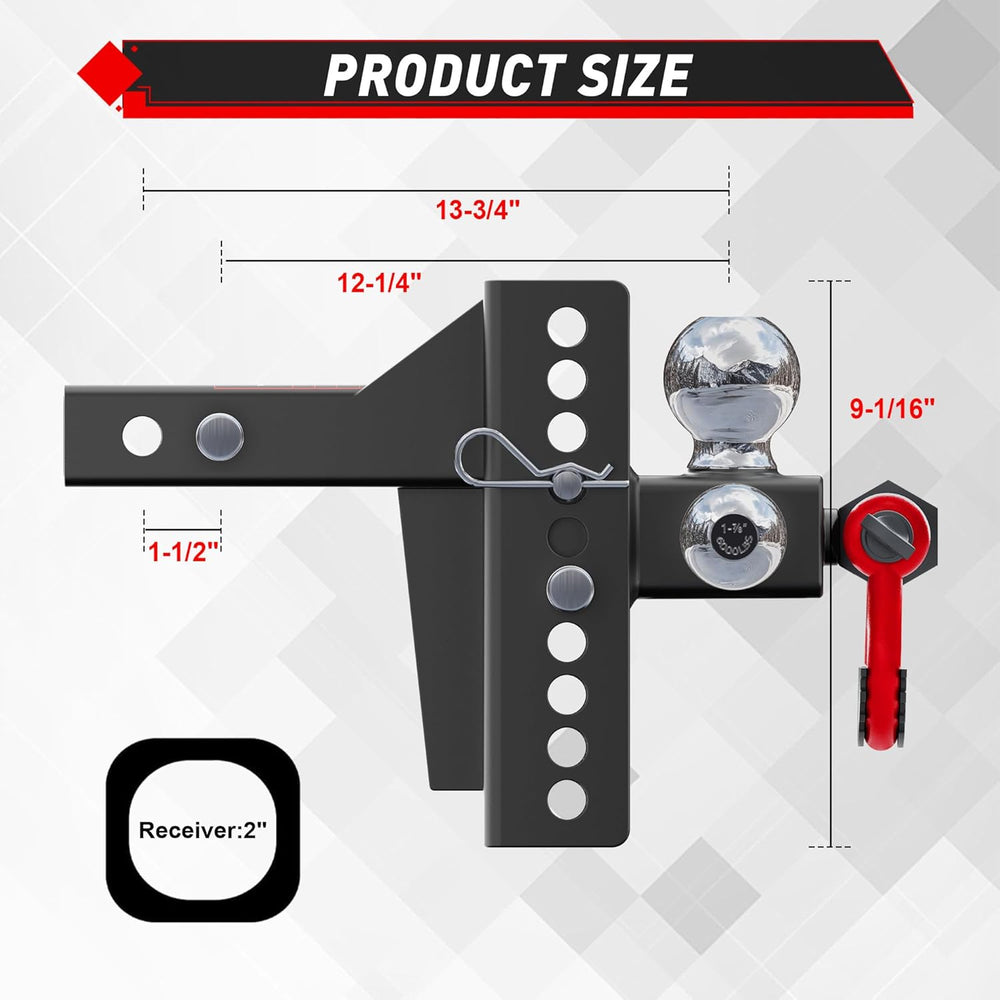 TYT Adjustable 4-in-1 Tri-Ball Hitch Ball Mount for 2-Inch Receiver