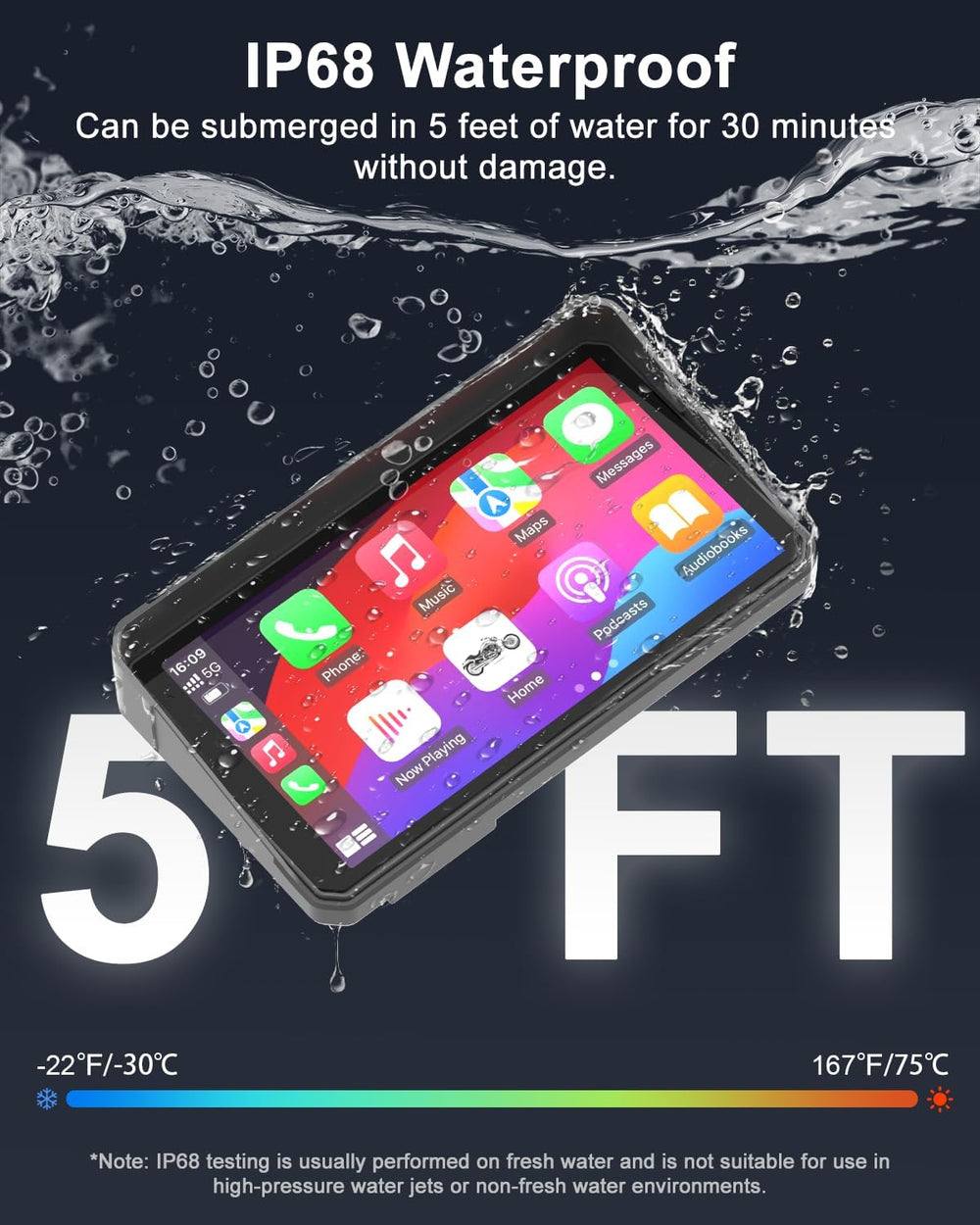 60Hz Motorcycle Carplay Screen, 2K 30FPS Motorcycle Dash Cam Front and Rear