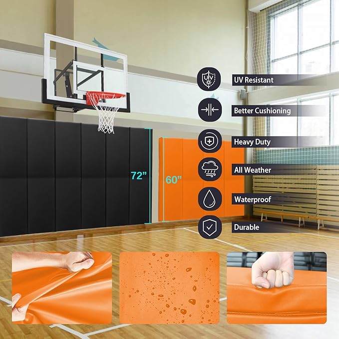 PROGOAL 60"/72" High Gym Wall Padding 2"/4" Thick Foam Ba...