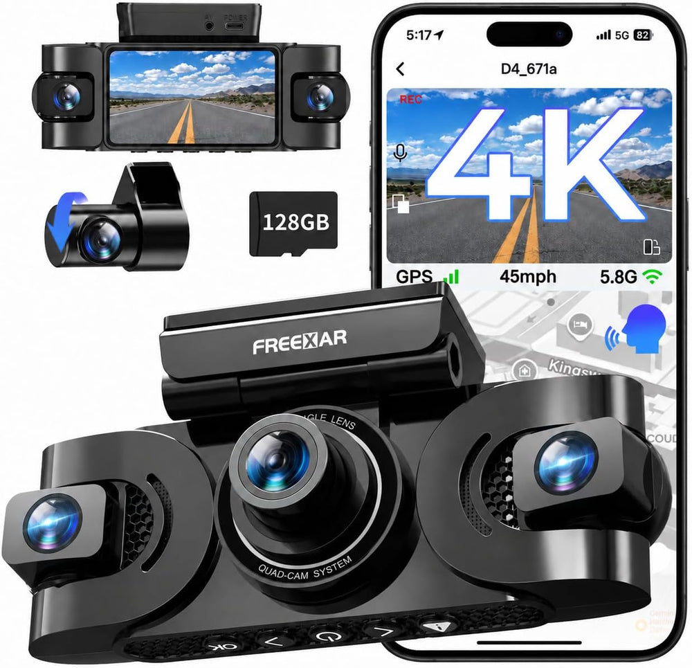 4K 360° Dash Cam with 128GB Card for Uber & Lyft Drivers