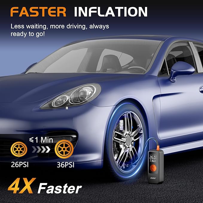 Tire Inflator Portable Air Compressor, 4X Faster Inflation & High-Capacity