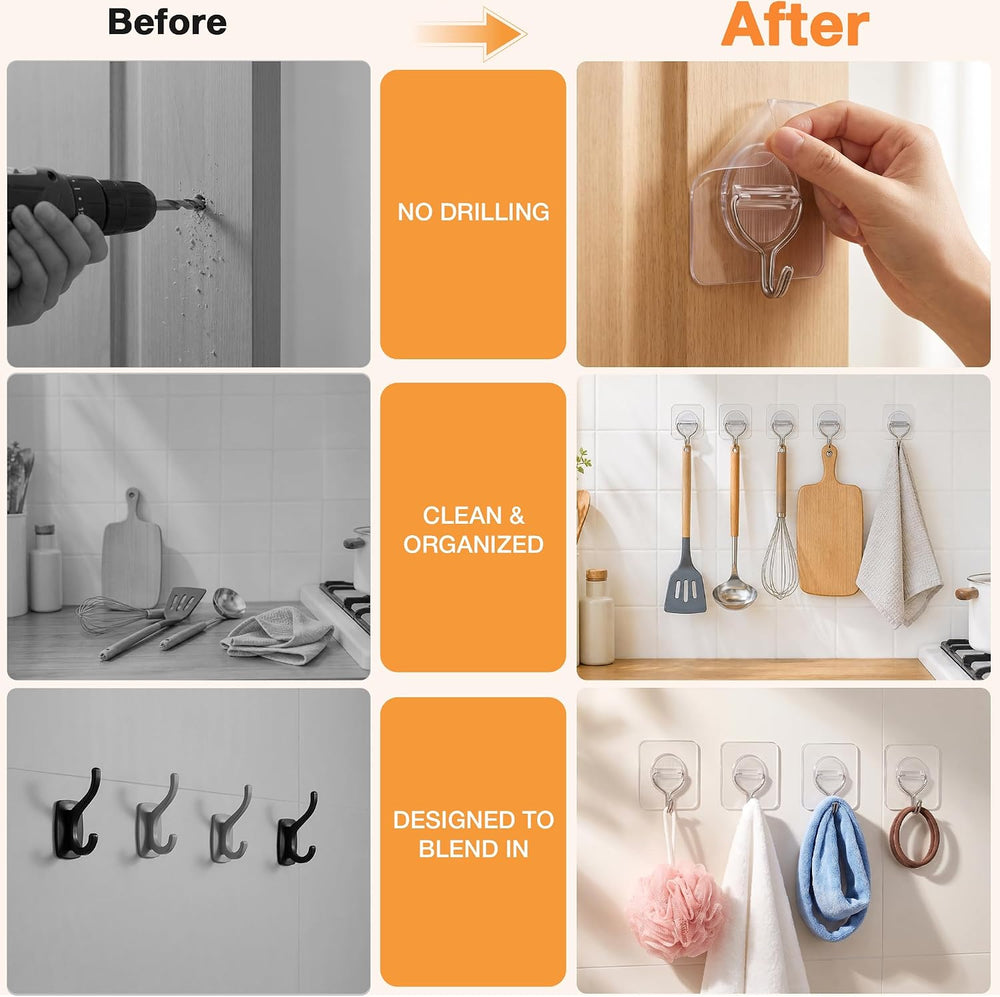 Clear Adhesive Wall Hooks Heavy Duty Hanging Sticky-100 Pack