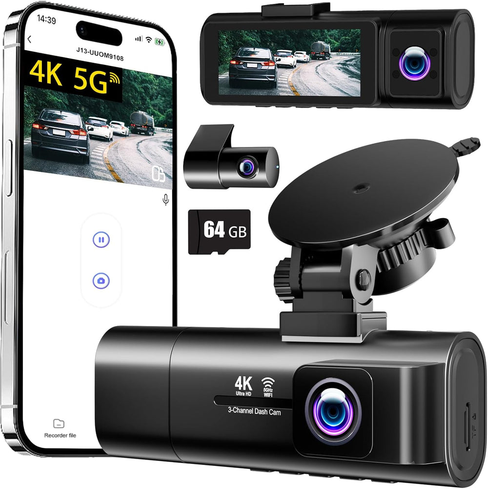 4K Dash Cam Front and Rear Inside,3.16" IPS,3 Channel Dash Cam for Car w...