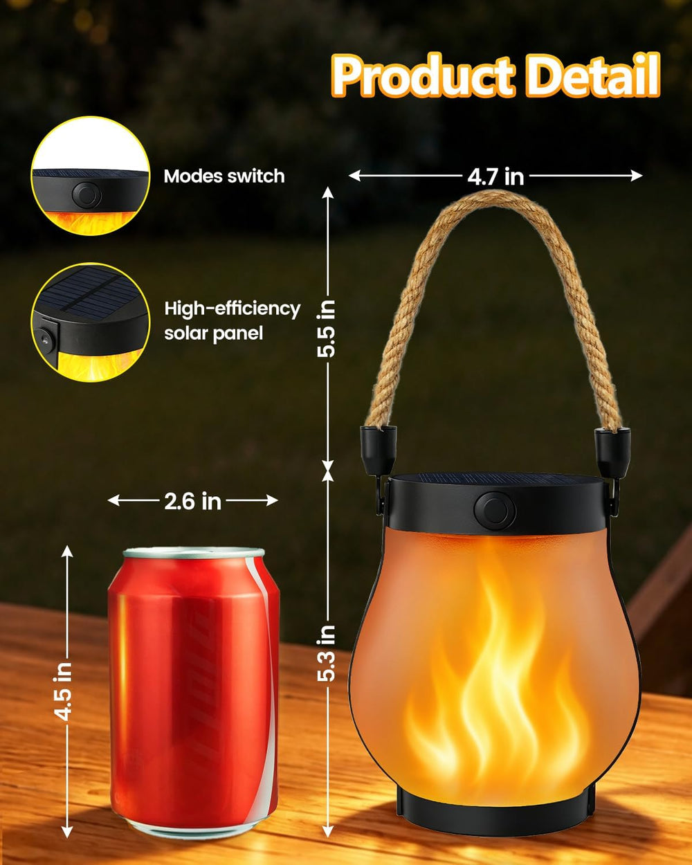 2 Pack Solar Lanterns Outdoor Waterproof, Solar Flame Lanterns with 2 Modes