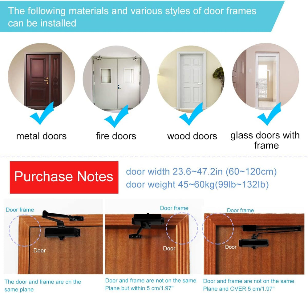 Onarway Automatic Door Closer Size-3: Hydraulic Slam-Free Soft Close