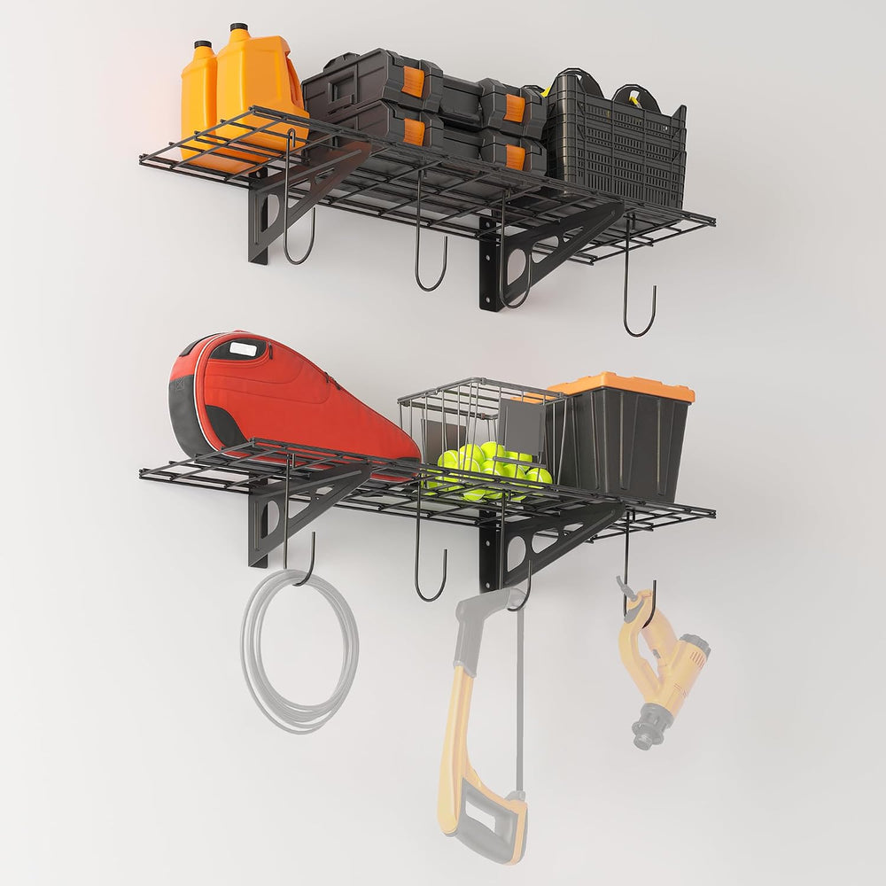 1x3 ft Garage Shelving with 8 Bike Hooks, Pantry Storage, 300 lbs Total Load ...