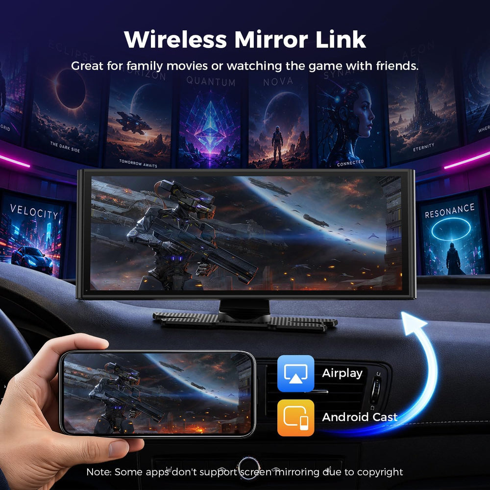 9.26" Wireless CarPlay Screen with 4K+1080P Dual Dash Cam Front and Rear