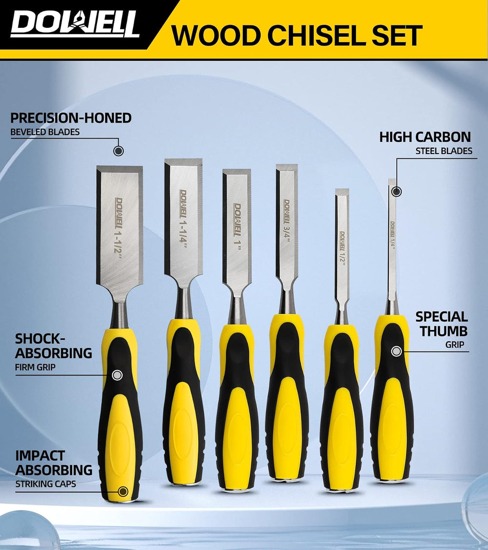 DOWELL 10PCS Wood Chisel Tool Set Sturdy Chisel, 1/4 inch,1/2 inch,3/4 inch,1...