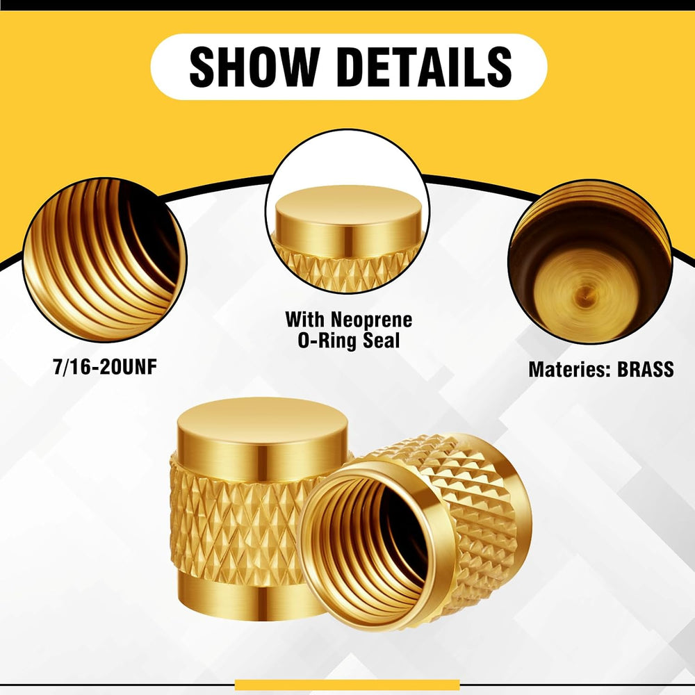 Yaocom 100 Pcs 1/4 Flare Brass Valve Cap HVAC Tool Bulk