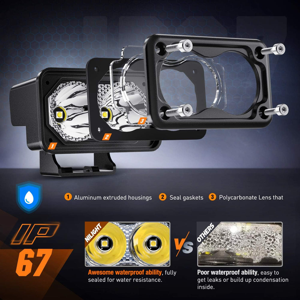 Nilight Pro Series 2PCS 3 Inch Motorcycle LED Pod Auxiliary Spotlight