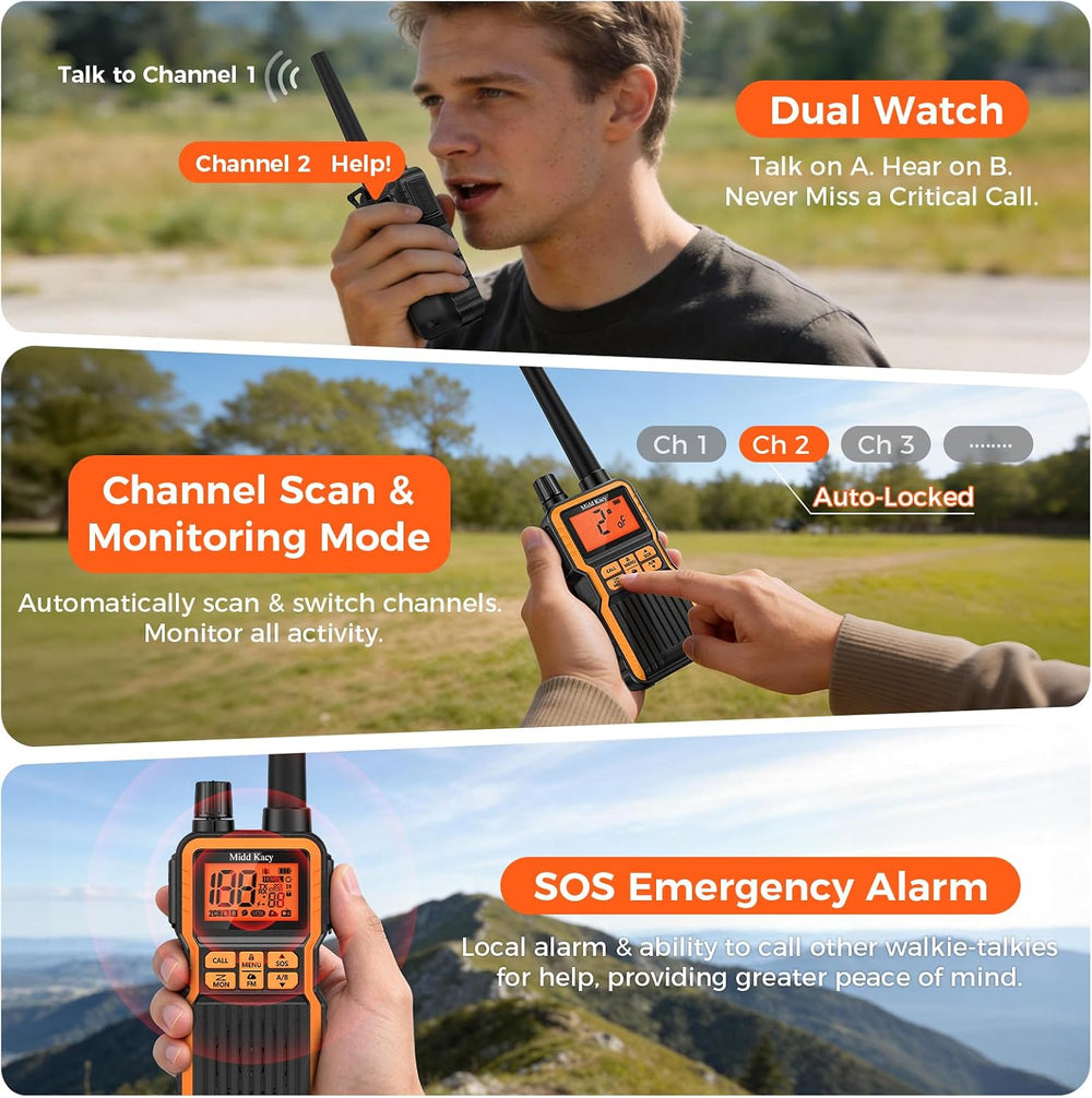 Midd Kacy MK108 Walkie Talkies Long Range, GMRS 2 Way Radio (2 Pack)