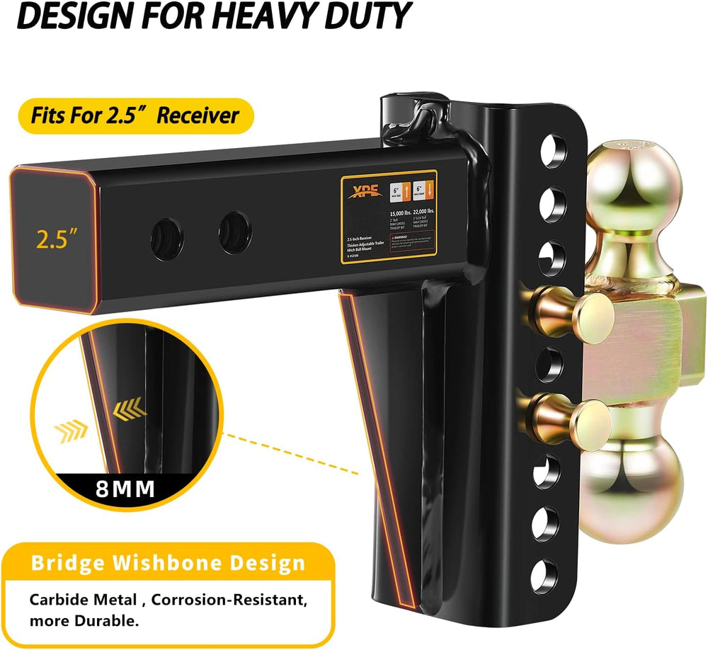Adjustable Trailer Hitch Fits 2.5 Inch Receiver 6 Inch Drop Rise