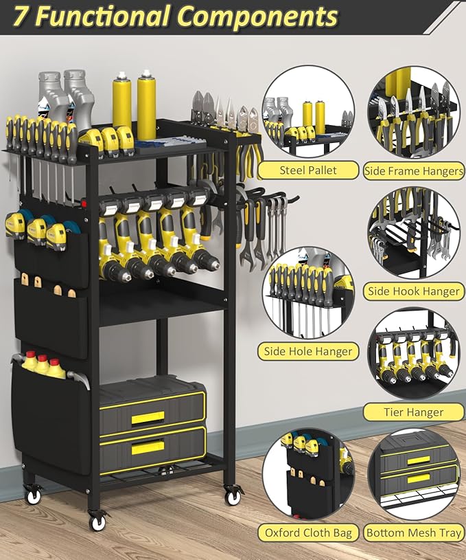 Artibear 4-Tier Rolling Power Tool Organizer Storage Cart, Garage Organization