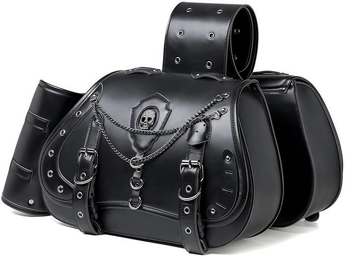 Motorcycle Saddlebags, 30L Leather Waterproof Side Saddle Bags