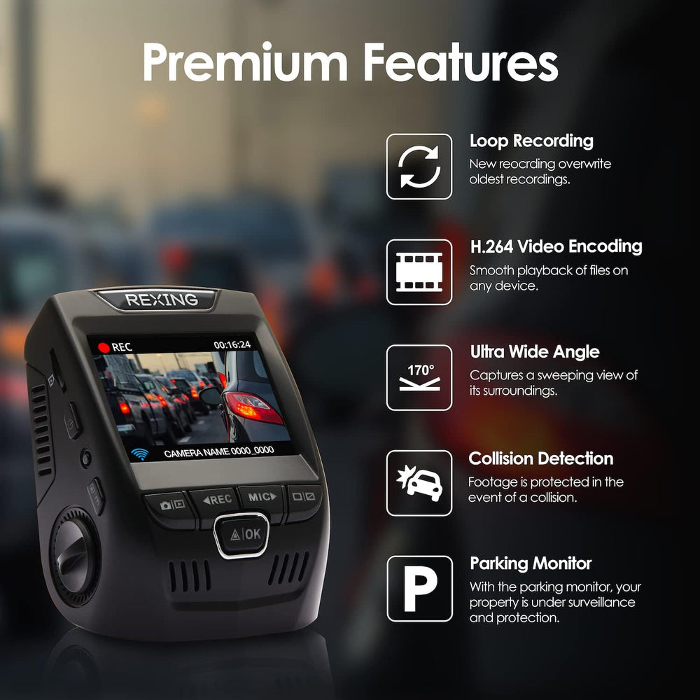RexingUSA V1 Basic 1080p Dash Cam FHD DVR Car Driving Recorder with 2.4” LCD ...