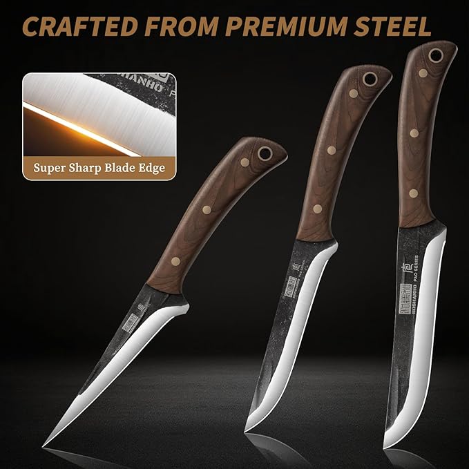 Butcher Knife Set 3-Piece, Super Sharp Hand Forged Fillet Knife & Dividing
