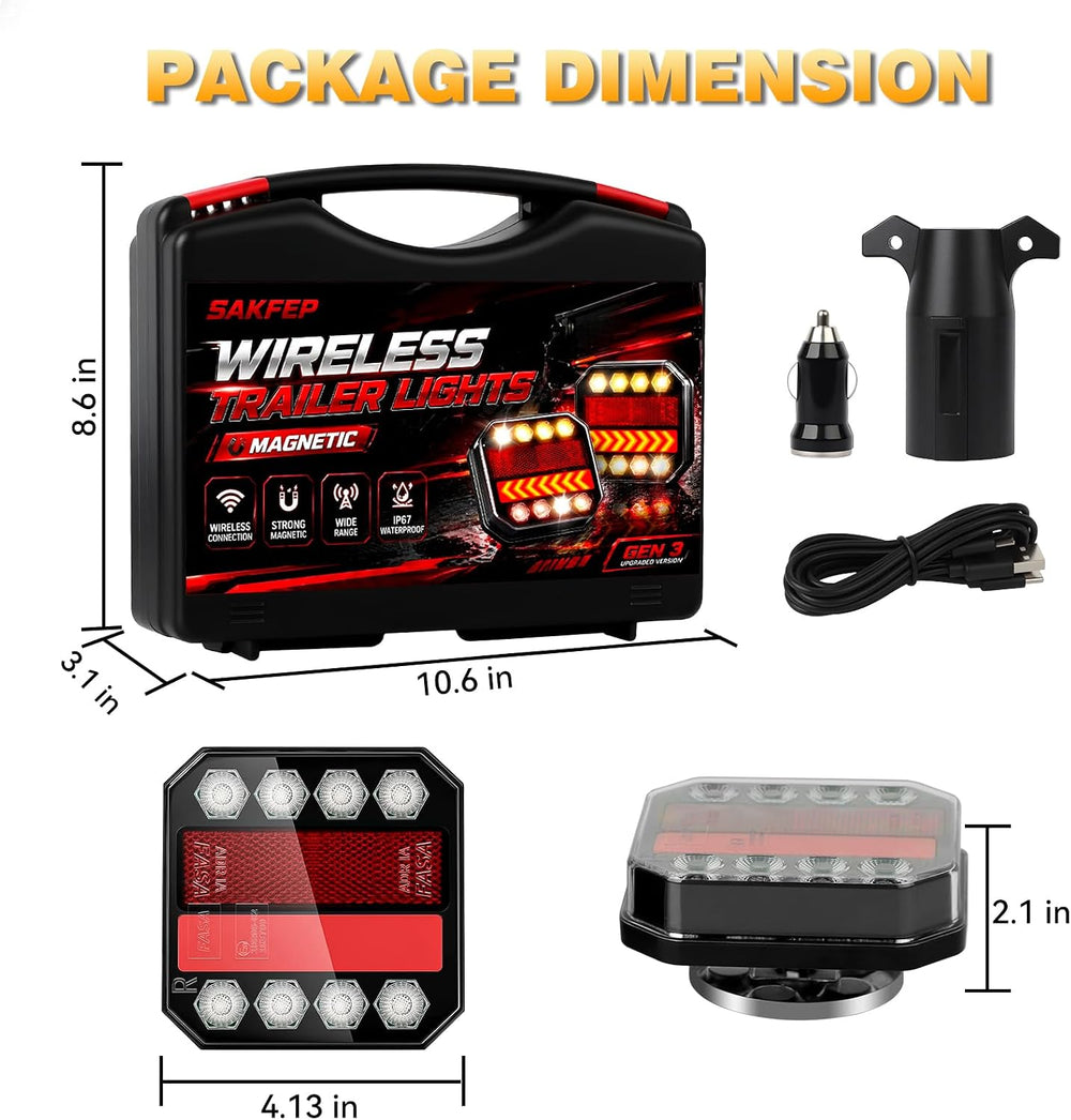 Magnetic Wireless Trailer Lights, Rechargeable LED Tow Lights Kit