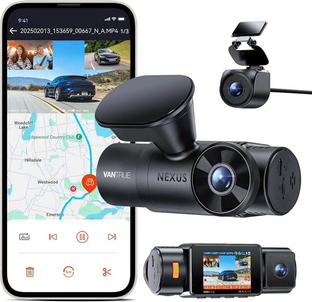 Vantrue N4S 3 Channel Dash Cam Front and Rear Inside