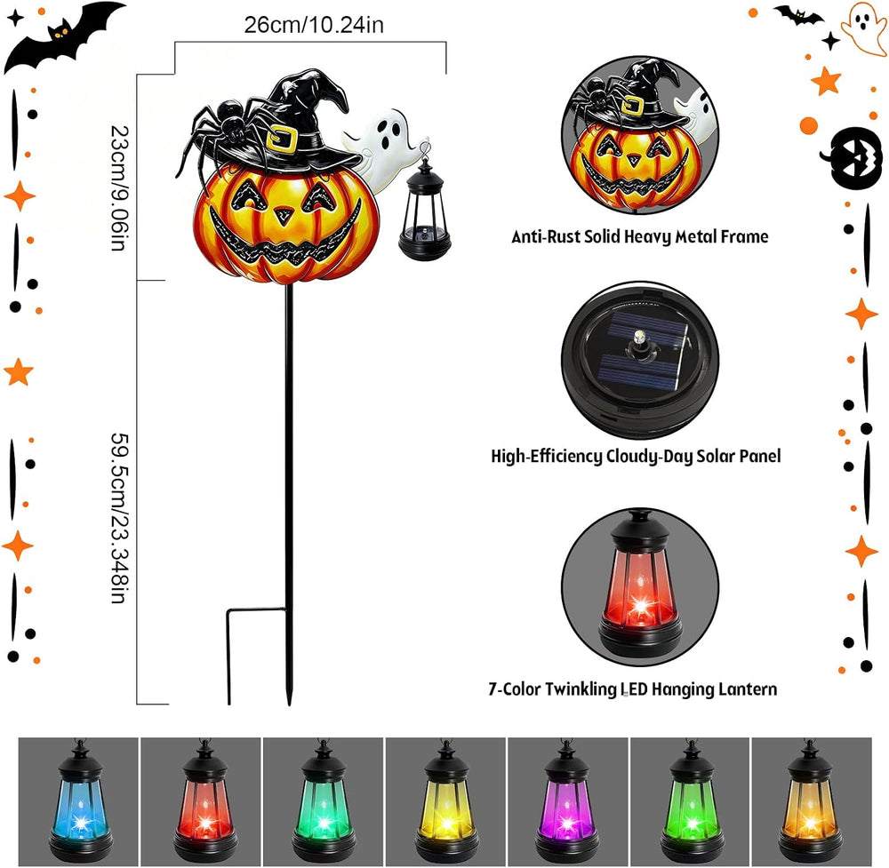 VOOKRY 2 Pack Halloween Pumpkin Lights Outdoor,Metal Pumpkin Stake &Lantern