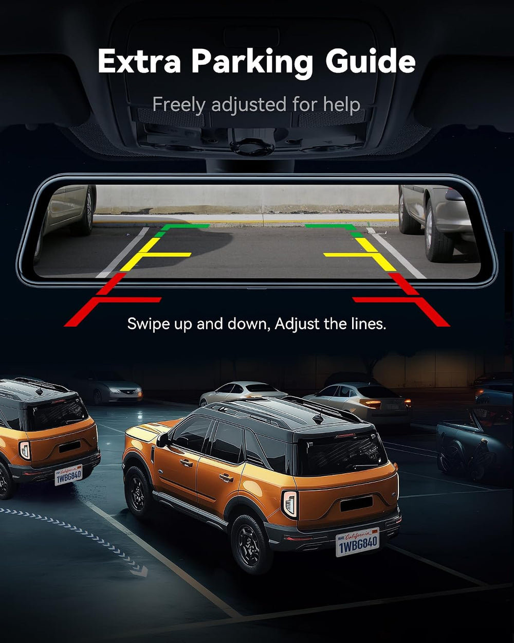 WOLFBOX G840S 12" 4K Mirror Dash Cam Backup Camera with 32GB Card and GPS