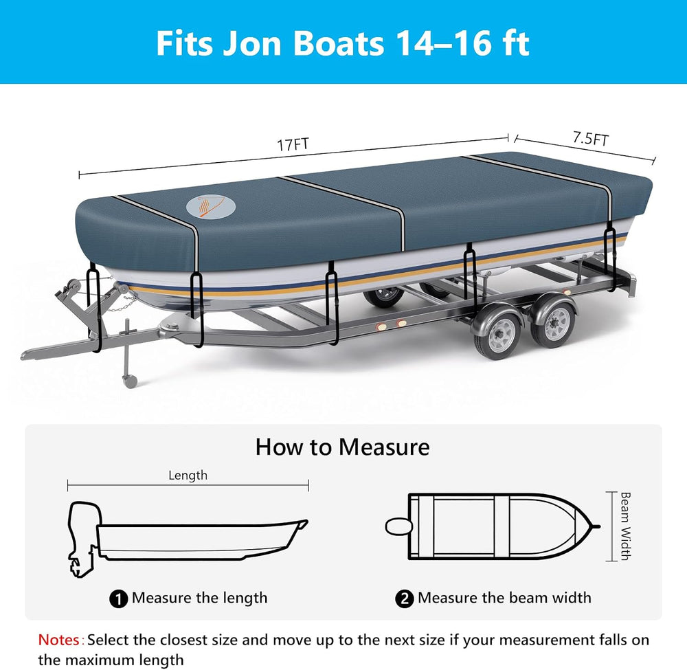 Jon Boat Cover 14-16FT, 900D Waterproof Trailerable Boat Cover