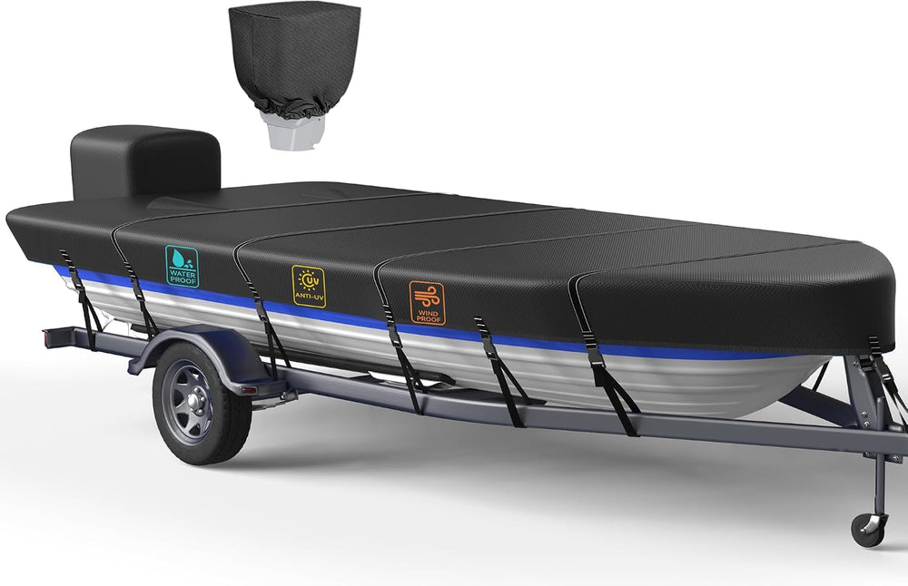 1200D 5-Layer Jon Boat Cover 12-14ft with Motor Cover