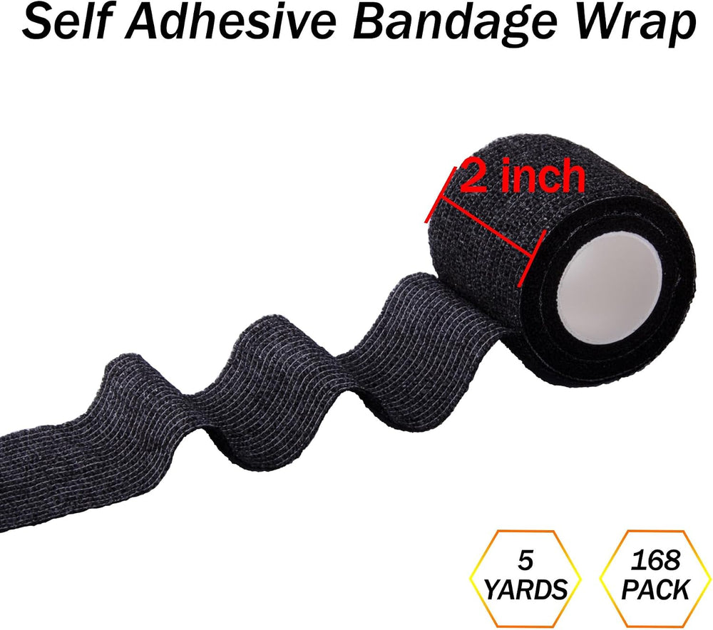 BQTQ 168 Rolls Elastic Adhesive Tape 2 Inch Self Adherent Bandages(Black)