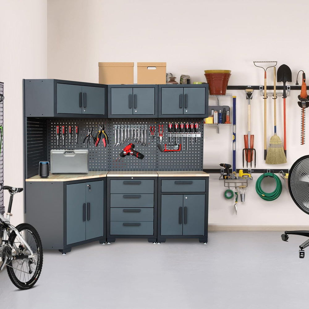 8-Pcs Garage Storage Cabinet System, Black and Grey