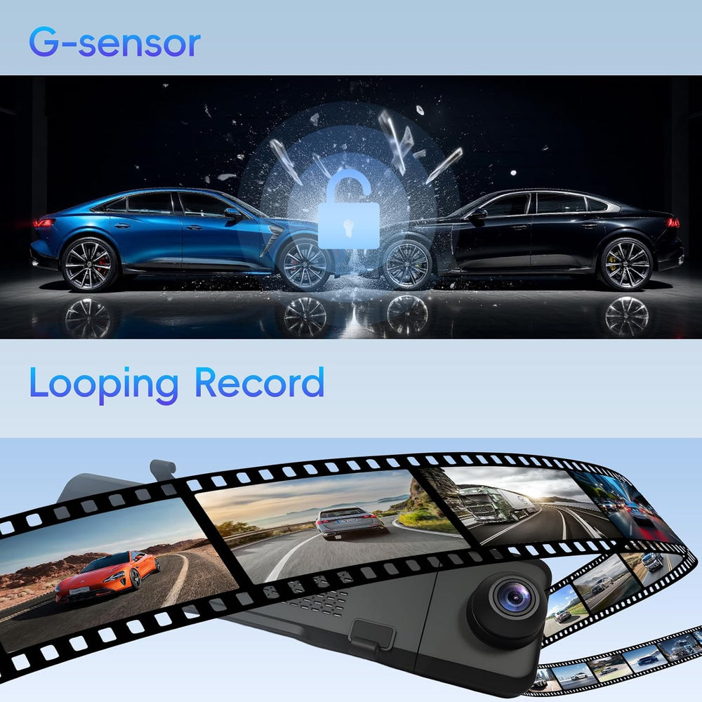 3 Channel Rear View Mirror Camera, Mirror Dash Cam Front Rear and Inside