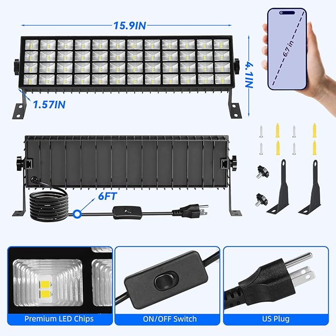 2 Pack LED Shop Lights, 100W 11000LM Plug in Garage Light