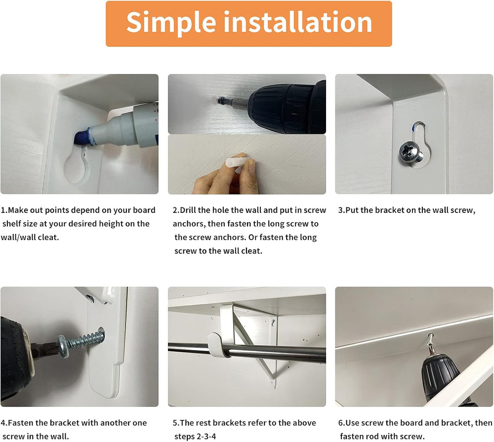 Heavy Duty Closet Shelf and Rod Brackets (White, 3 Pack)